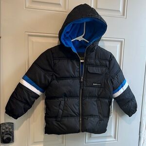 Kids' Black and Blue Hooded Puffer Jacket